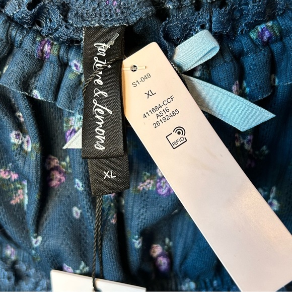 For Love And Lemons Lola Pointelle Dress Blue Floral - Picture 6 of 7